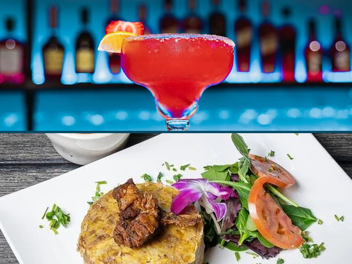 Shared tables in a warm Dominican restaurant.