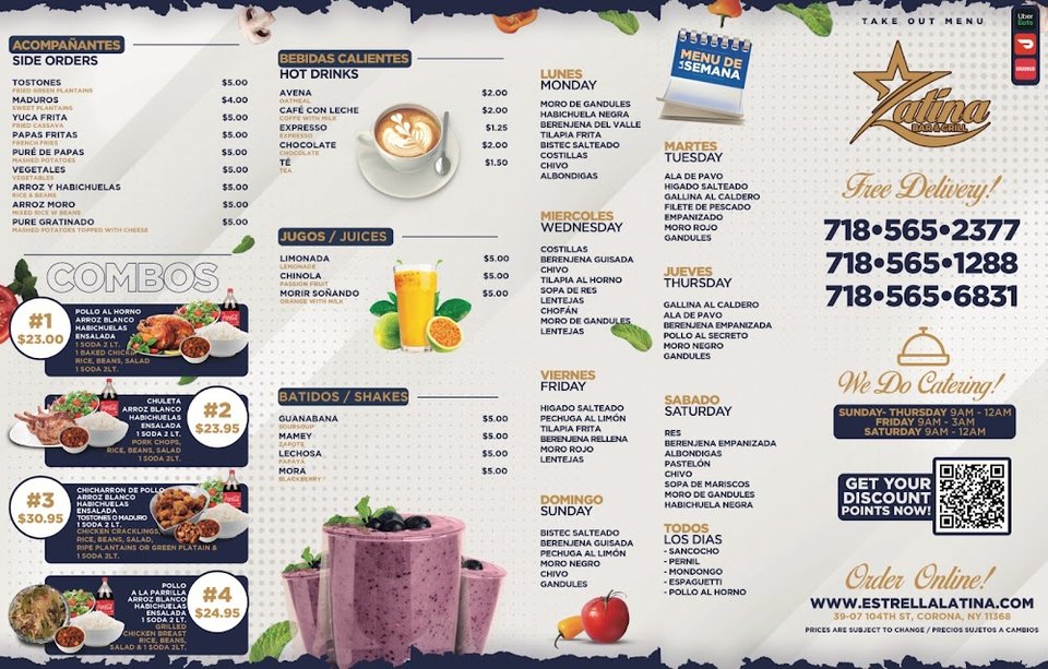 Food menu featuring mofongos and house specialties.